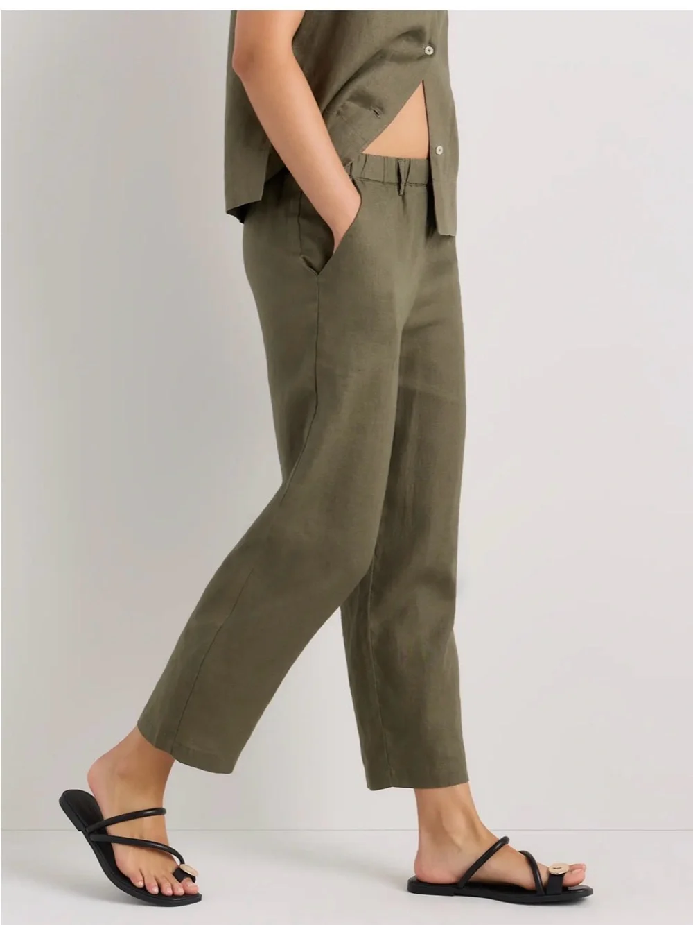 NWT QUINCE 100% European Linen pants Bayberry Olive XL limited edition